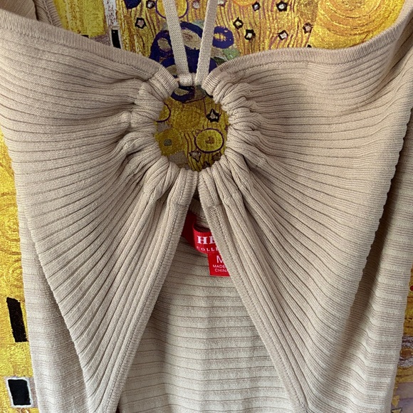 Boho Beige Ribbed Halter Dress - Picture 4 of 10